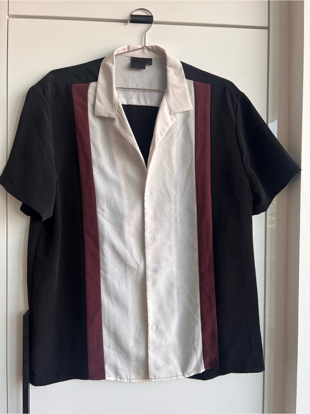 ASOS Black Shirt with White Front Panel and Burgundy Stripes